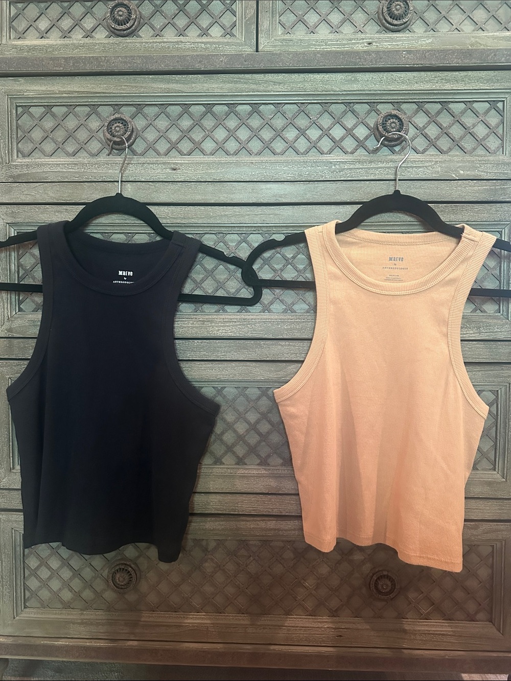 SET OF TWO Anthropologie Maeve Cropped Ribbed Racerback Tank Tops